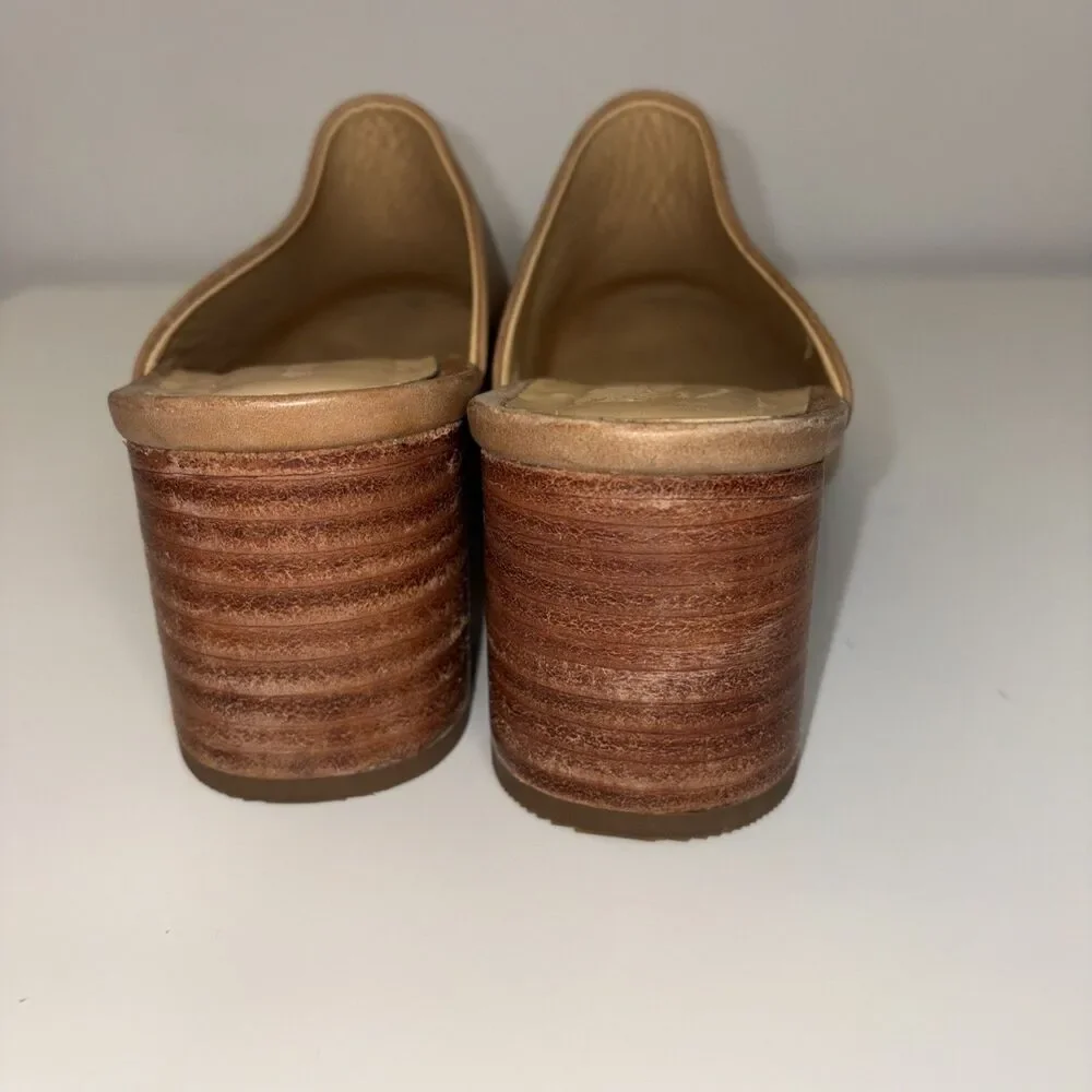 Nisolo Mules 8.5 Women Almond Tan Leather All Day Block Heel Slip On *Narrow